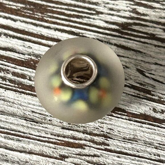 ELFBEADS Frosted Flowers Bead E925 NEW Purple Blue w Bright Yellow & Orange - Picture 8 of 8